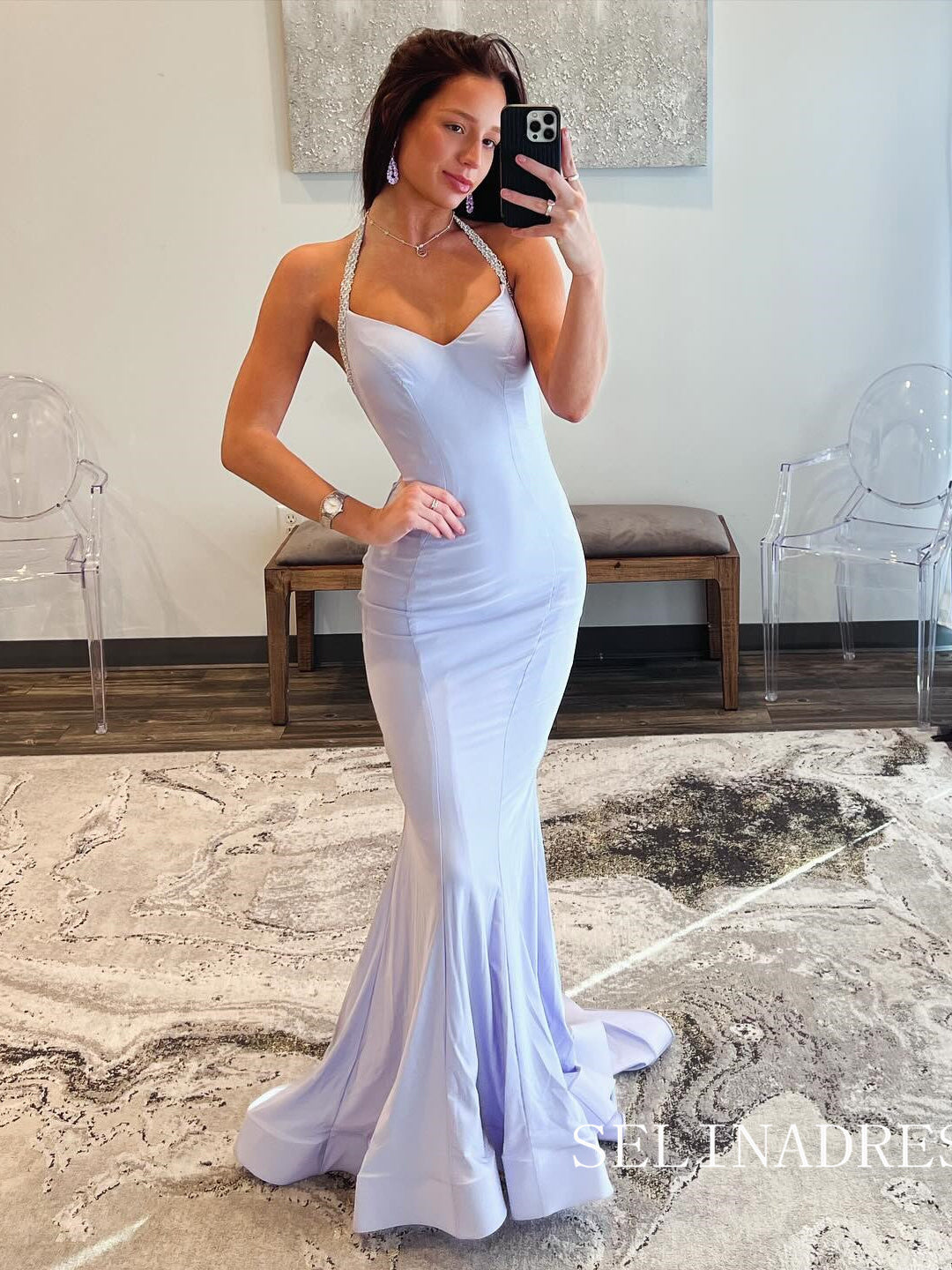 Halter Mermaid Lavender Long Prom Dress Evening Dress sew0614 SELINADRESS Halter Mermaid Lavender Long Prom Dress Evening Dress sew0614 SELINADRESS