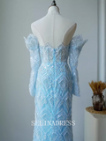 High Quality Mermaid Sky Blue Beaded luxury Prom Dress Dubai Evening Formal Gown EWR102|Selinadress