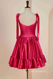 Hot Pink Bow Tie Ruffle Short Homecoming Dress JKW011|Selinadress