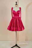 Hot Pink Bow Tie Ruffle Short Homecoming Dress JKW011|Selinadress