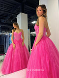 Hot Pink Tulle Organza Long Prom Dress Evening Dress with Slit sew1083|Selinadress
