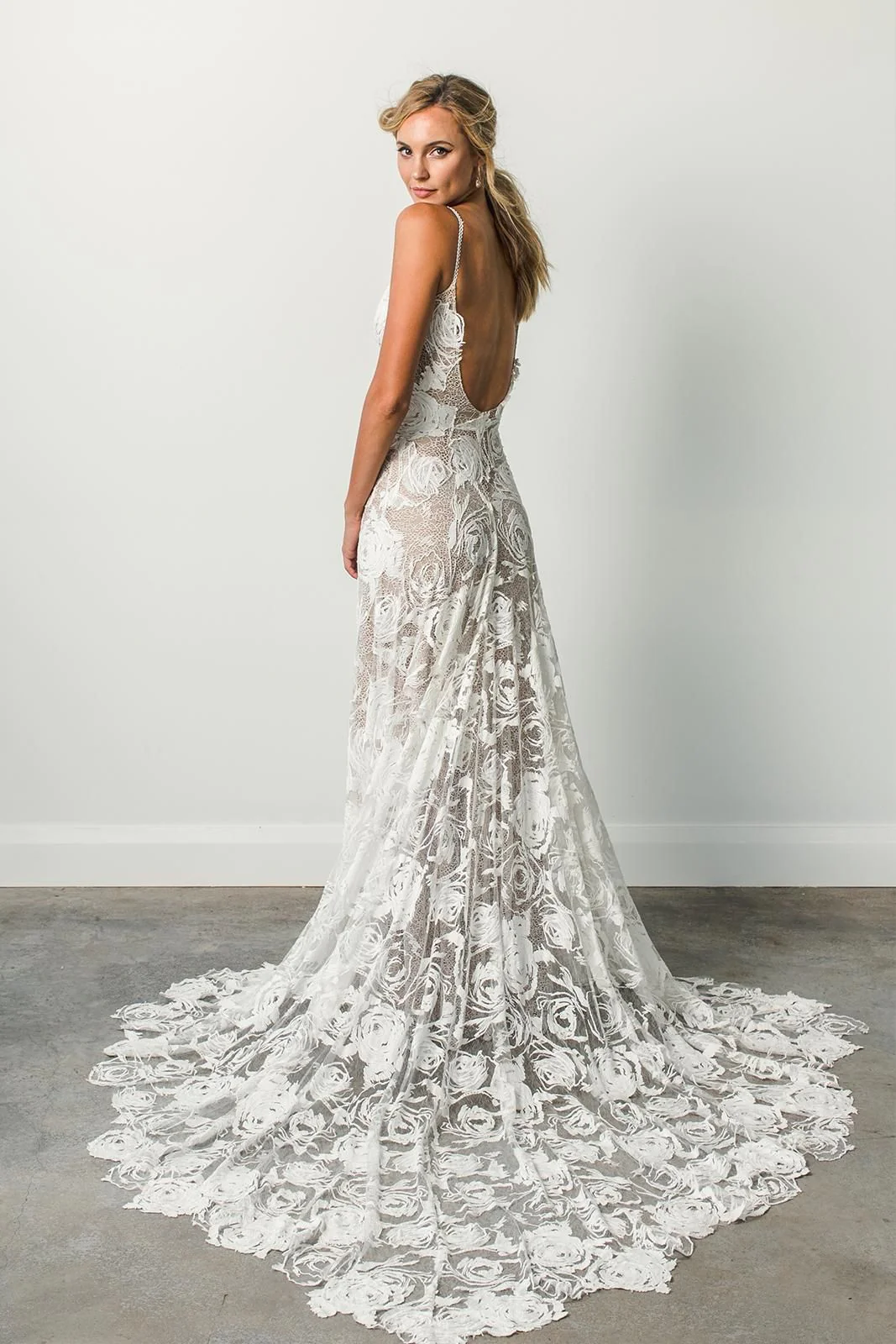 Hottest Elegant Spaghetti Straps Backless Long Ivory Lace Beach Weddin SELINADRESS Hottest Elegant Spaghetti Straps Backless Long Ivory Lace Beach Weddin SELINADRESS