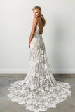 Hottest Elegant Spaghetti Straps Backless Long Ivory Lace Beach Wedding Dresses SEW0189|Selinadress