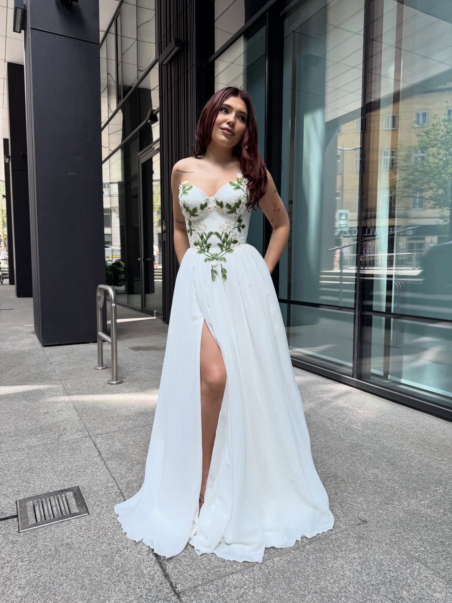 Ivory Embroidered Wedding Dress with Strapless Sweetheart Neckline Prom Dress With Split TKL805|Selinadress