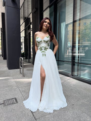 Ivory Embroidered Wedding Dress with Strapless Sweetheart Neckline Prom Dress With Split TKL805|Selinadress