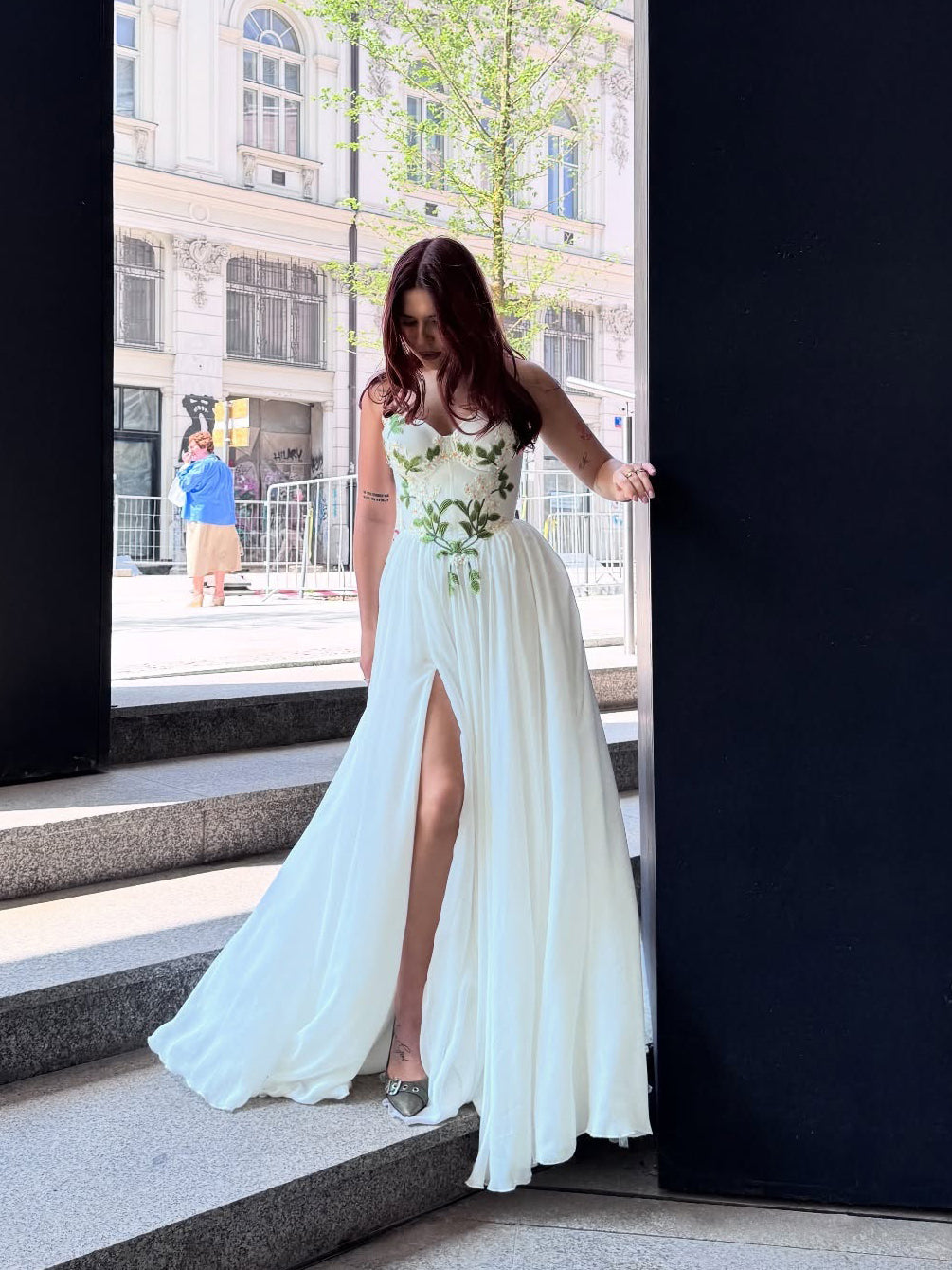 Ivory Embroidered Wedding Dress with Strapless Sweetheart Neckline Prom Dress With Split TKL805|Selinadress