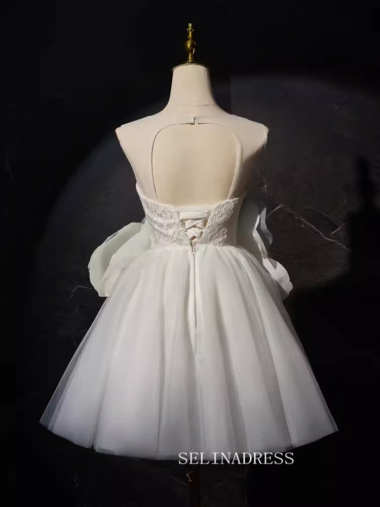 Ivory Floral Blossom Homecoming Dresses Lace Bodice Boat Neck Rosette SELINADRESS Ivory Floral Blossom Homecoming Dresses Lace Bodice Boat Neck Rosette SELINADRESS
