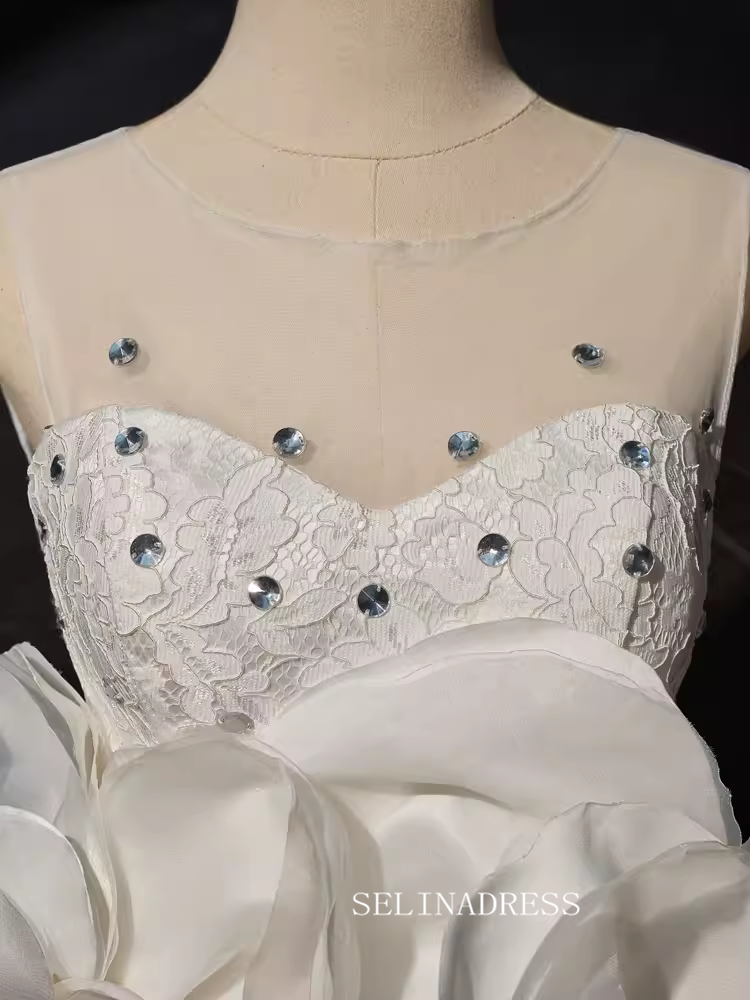 Ivory Floral Blossom Homecoming Dresses Lace Bodice Boat Neck Rosette SELINADRESS Ivory Floral Blossom Homecoming Dresses Lace Bodice Boat Neck Rosette SELINADRESS