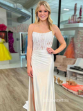 Ivory Strapless Sheer Lace Top Mermiad Long Prom Dress with Slit sew0621|Selinadress