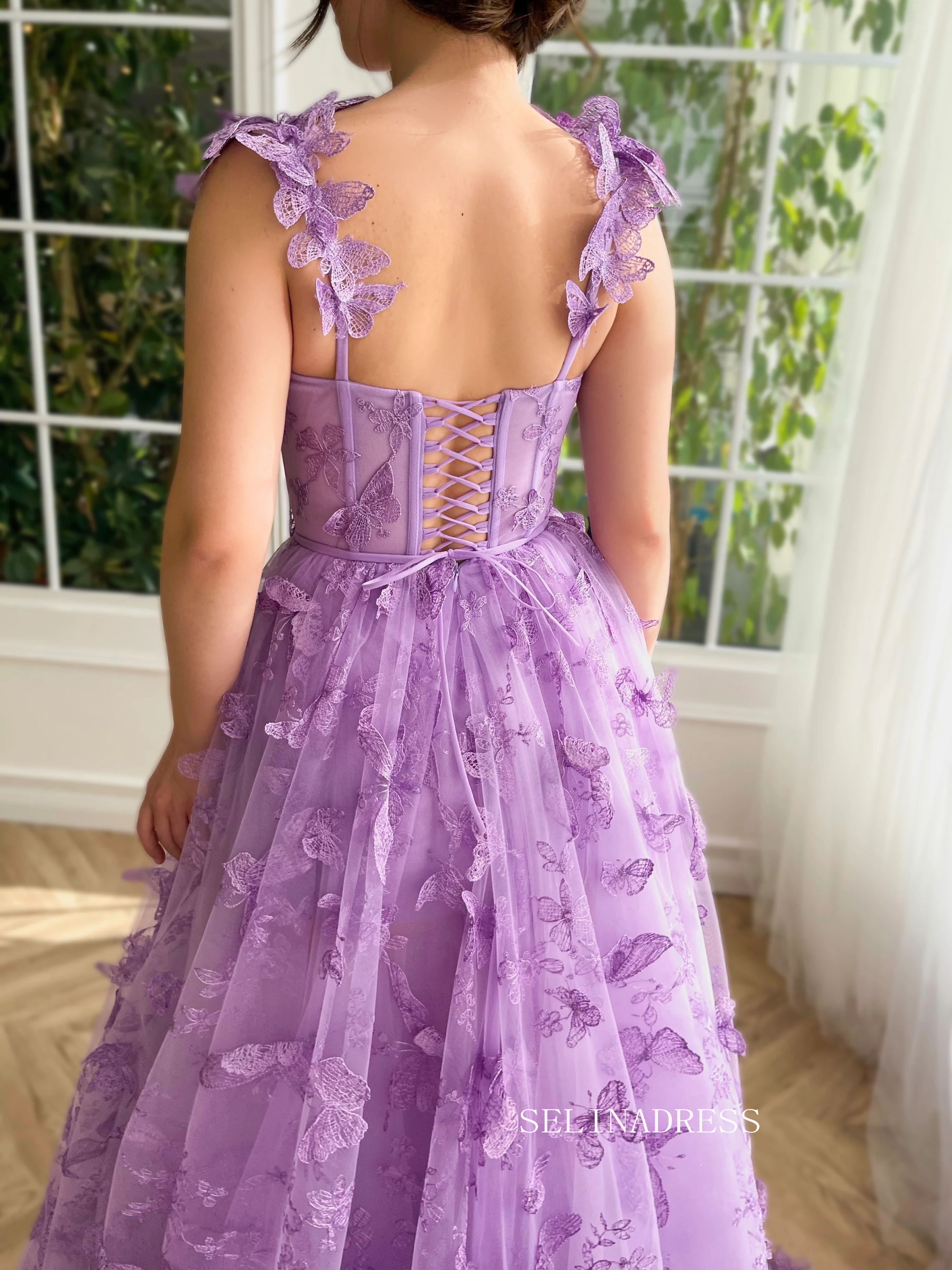 Chic A-line Straps 3D Floral Lace Long Prom Dresses With Embroidery Bu SELINADRESS Chic A-line Straps 3D Floral Lace Long Prom Dresses With Embroidery Bu SELINADRESS