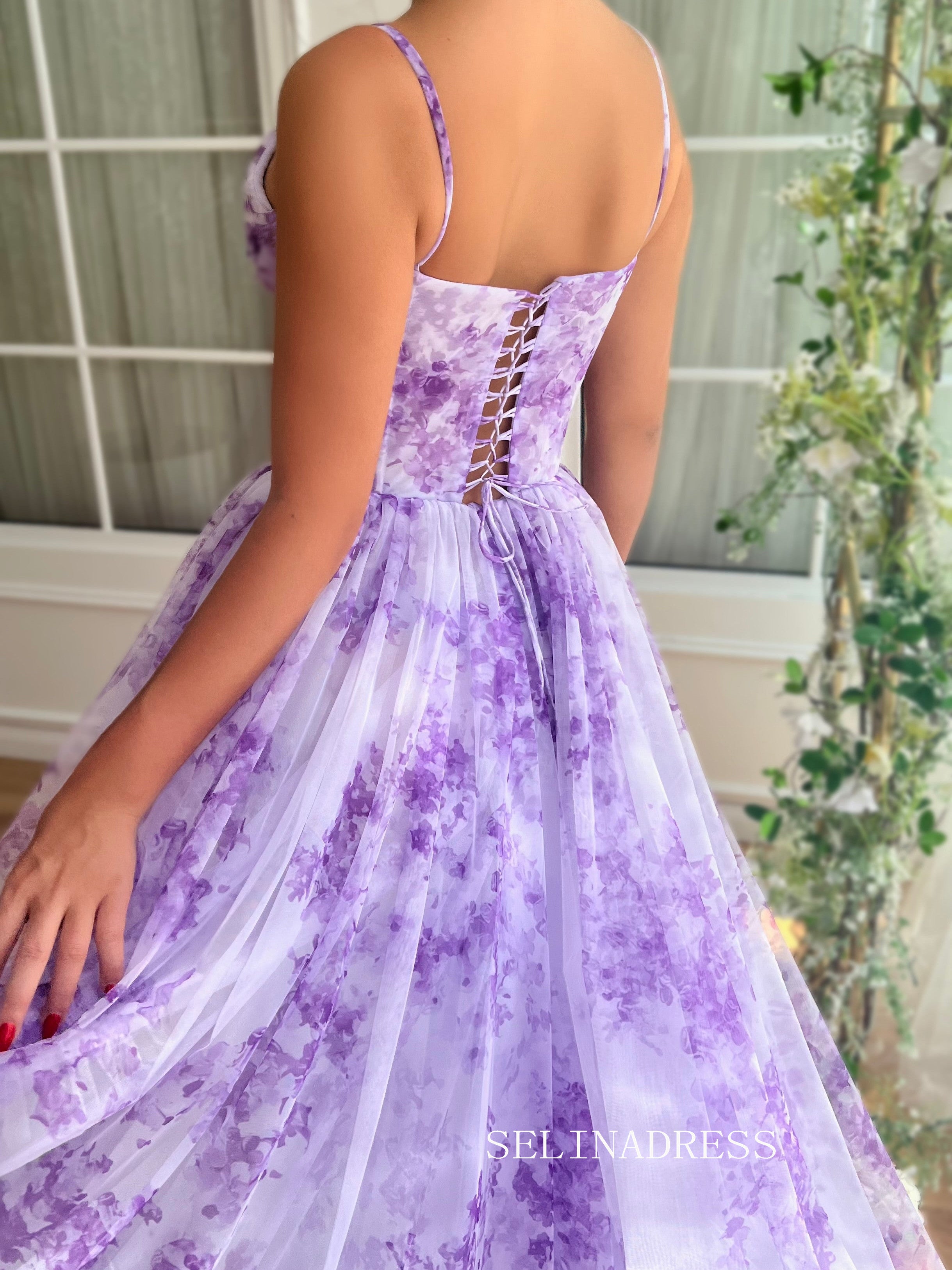 Lavender A-line Floor Length Floral  Long Prom Dresses TUN014|Selinadress