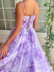 Lavender A-line Floor Length Floral  Long Prom Dresses TUN014|Selinadress