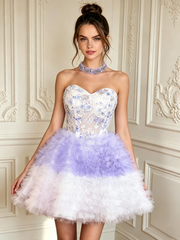 Lavender Floral Tulle Princess Skirt Homecoming Dresses TYL062|Selinadress