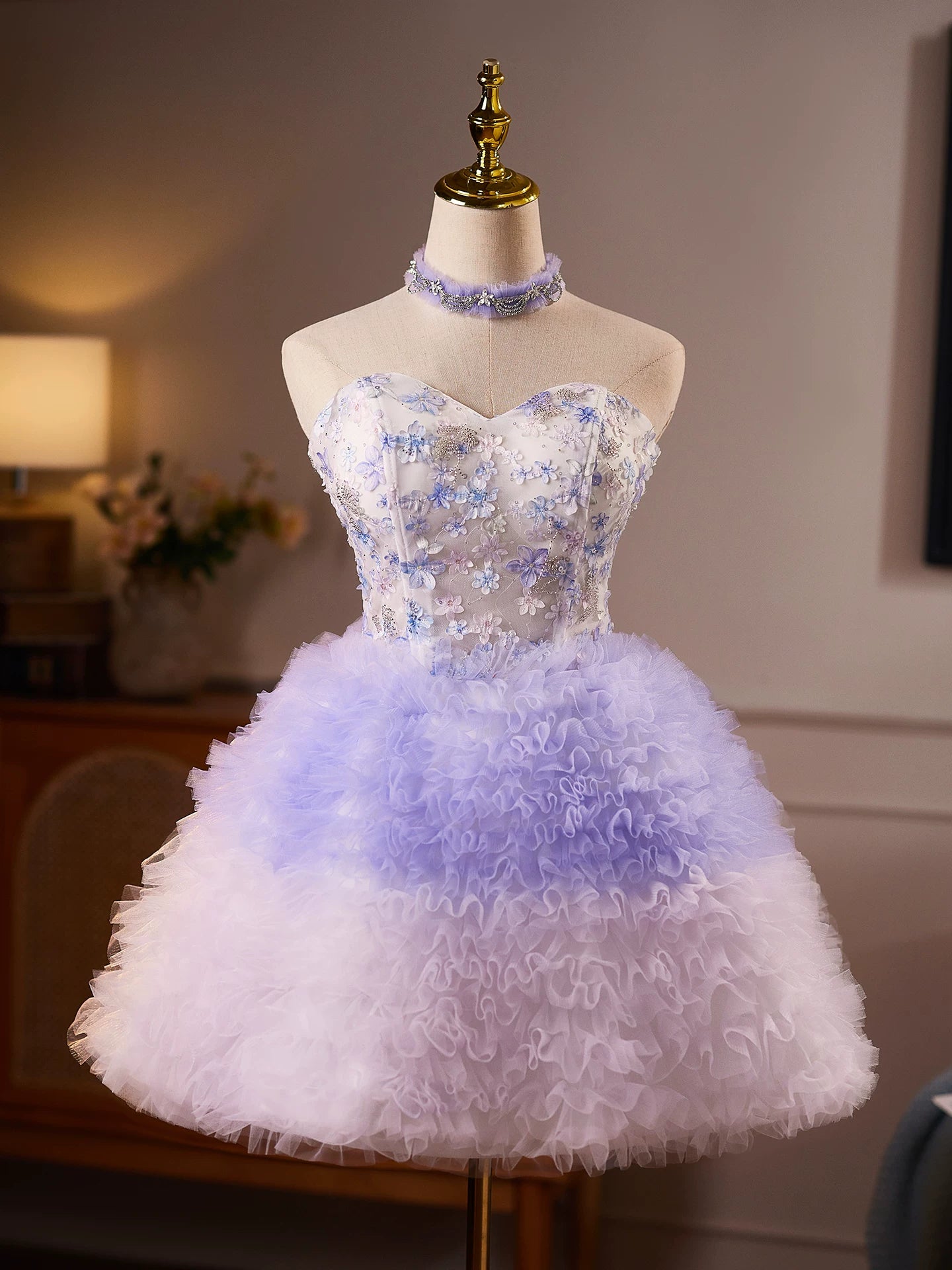 Lavender Floral Tulle Princess Skirt Homecoming Dresses TYL062|Selinadress