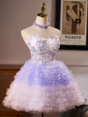 Lavender Floral Tulle Princess Skirt Homecoming Dresses TYL062|Selinadress