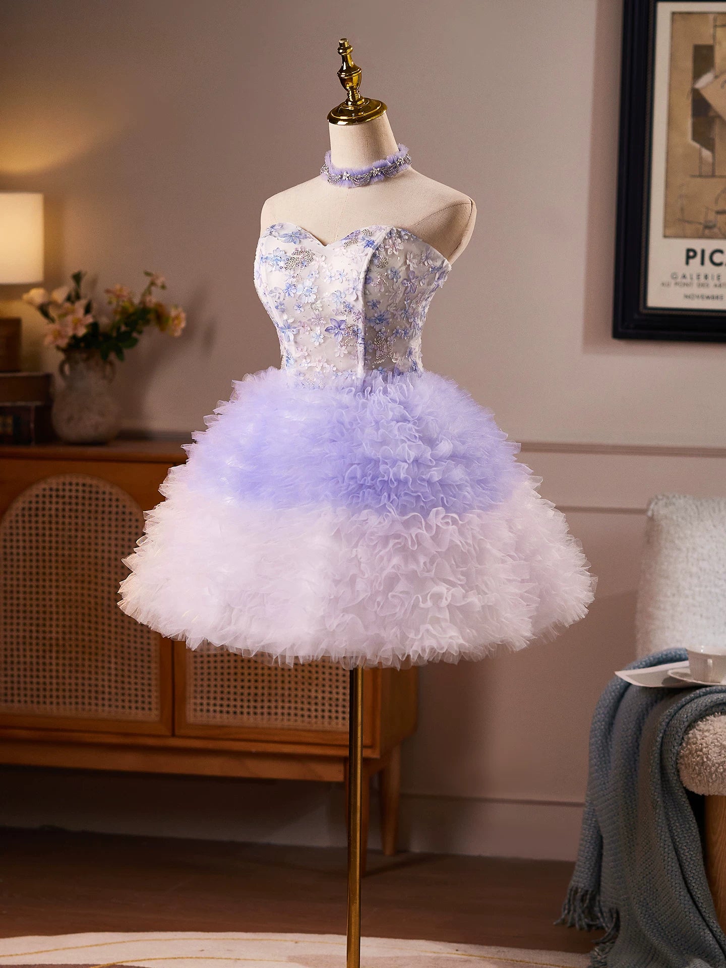 Lavender Floral Tulle Princess Skirt Homecoming Dresses TYL062|Selinadress