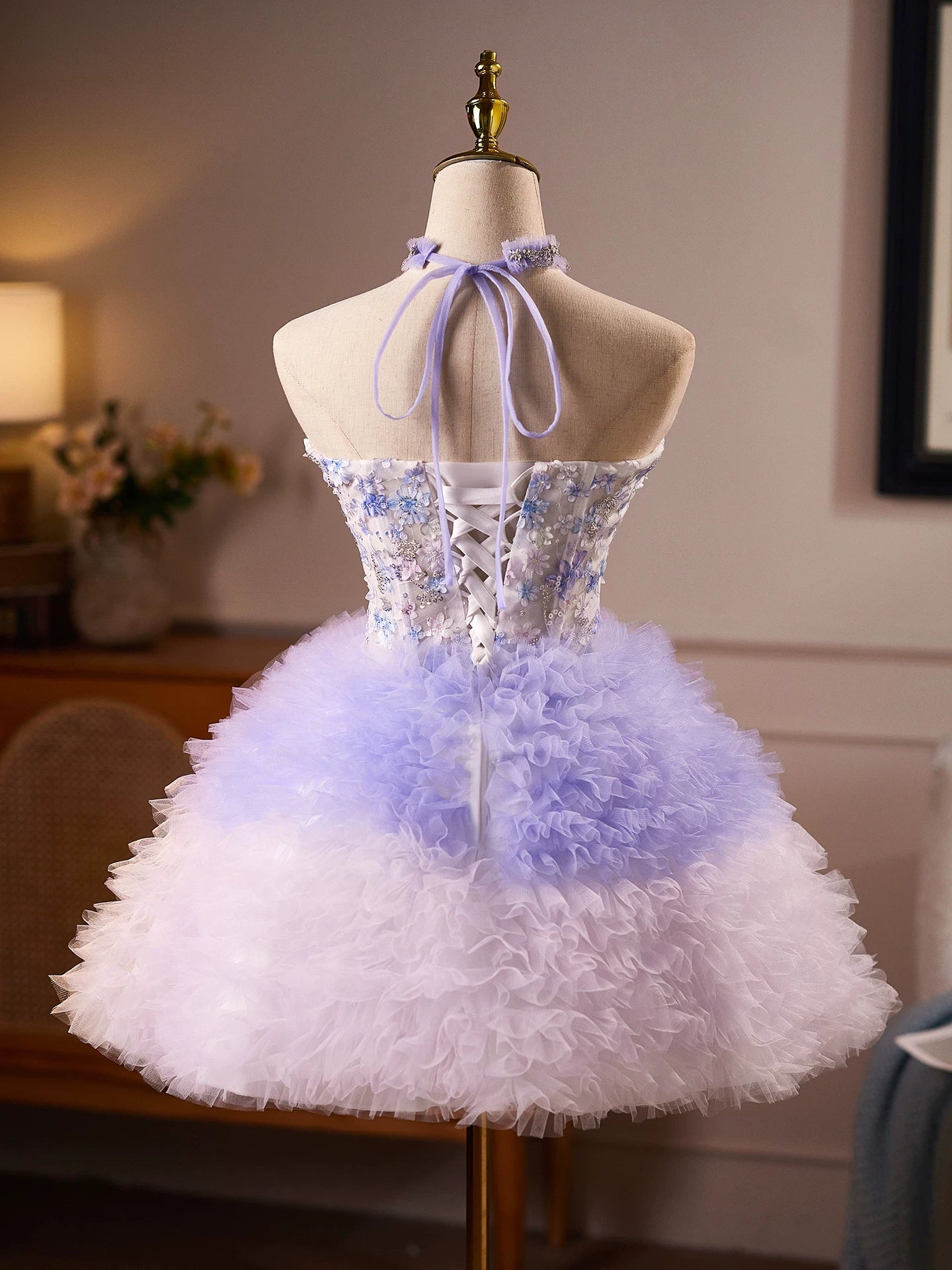 Lavender Floral Tulle Princess Skirt Homecoming Dresses TYL062|Selinadress