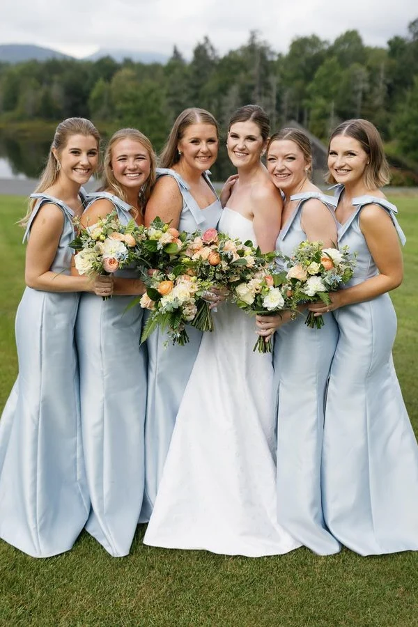 Light Blue Slit Bridesmaid Dress with Bow Tie Straps SEV009 Light Blue Slit Bridesmaid Dress with Bow Tie Straps SEV009