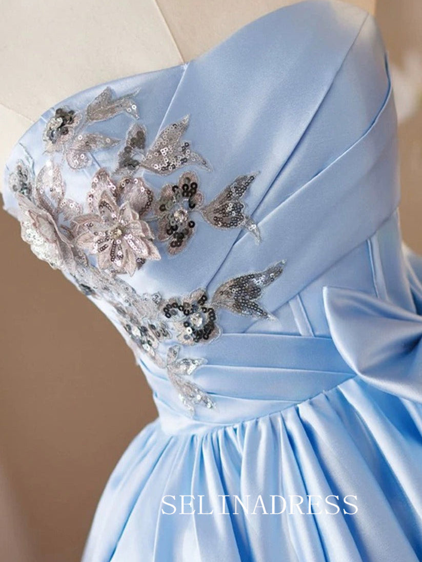 Light Sky Blue Stapless Cocktail Dress With Sequins Lace Cute Homecomi SELINADRESS Light Sky Blue Stapless Cocktail Dress With Sequins Lace Cute Homecomi SELINADRESS