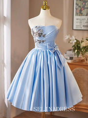 Light Sky Blue Stapless Cocktail Dress With Sequins Lace Cute Homecoming Dresses #ABC005|Selinadress