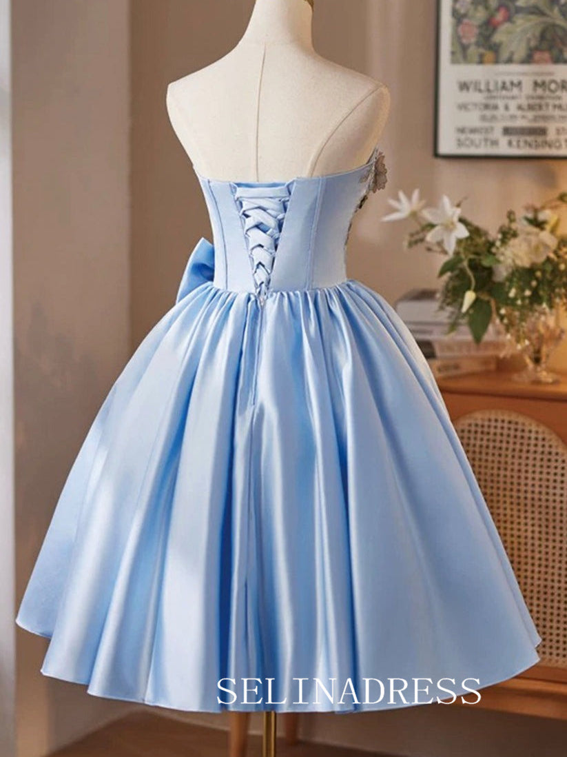 Light Sky Blue Stapless Cocktail Dress With Sequins Lace Cute Homecoming Dresses #ABC005|Selinadress