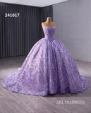 Lilac Beaded Ball Gown Wedding Dress Sweetheart Quinceanera Dress 241017|Selinadress