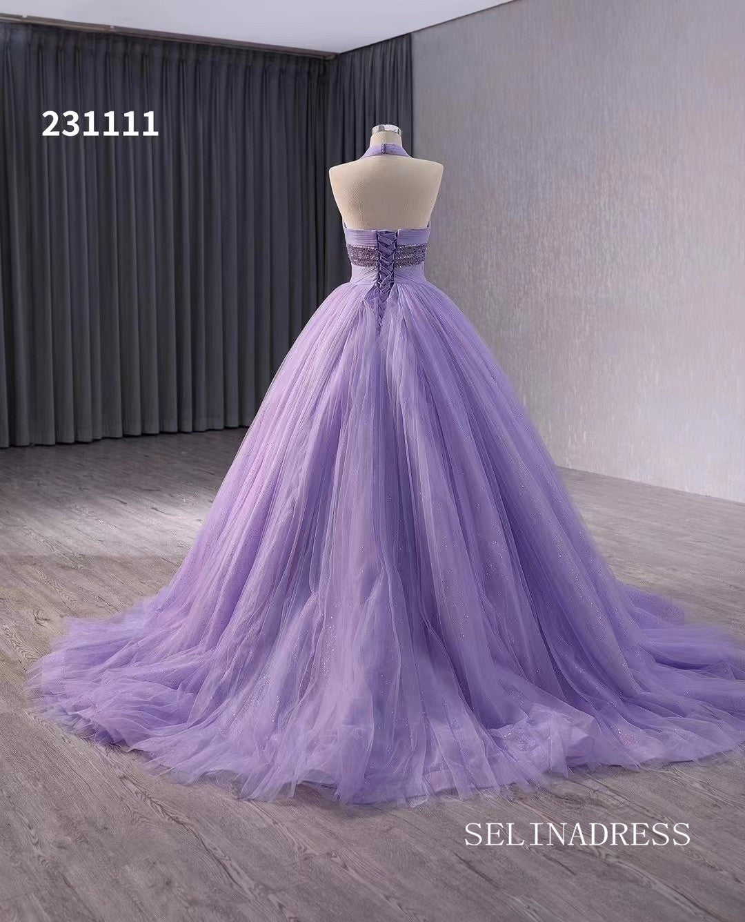 Lilac Halter Sparkly Tulle Ball Gown Wedding Dresses Quinceanera Dress SELINADRESS Lilac Halter Sparkly Tulle Ball Gown Wedding Dresses Quinceanera Dress SELINADRESS