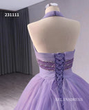 Lilac Halter Sparkly Tulle Ball Gown Wedding Dresses  Quinceanera Dress 231111|Selinadress