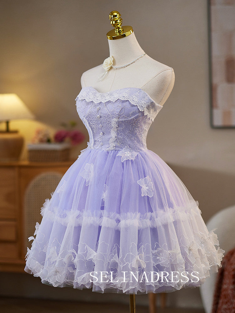 Lilac Sweetheart Lace Cocktail Dress Cute Homecoming Dresses #ABC008|Selinadress