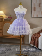Lilac Sweetheart Lace Cocktail Dress Cute Homecoming Dresses #ABC008|Selinadress