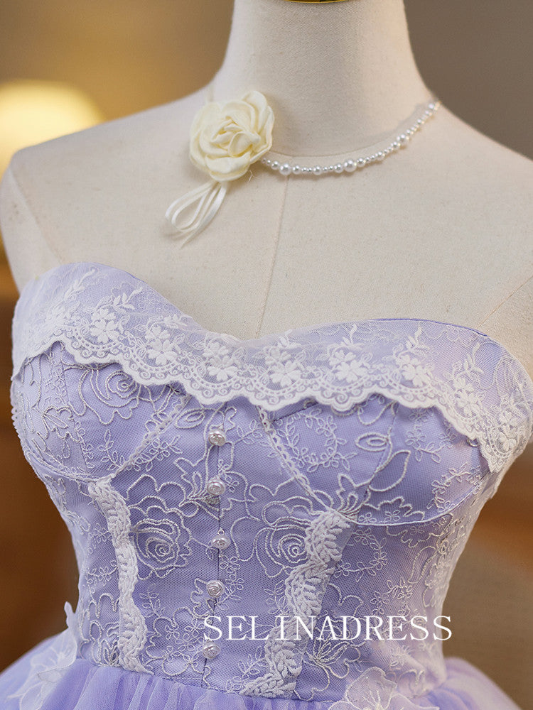 Lilac Sweetheart Lace Cocktail Dress Cute Homecoming Dresses #ABC008|Selinadress