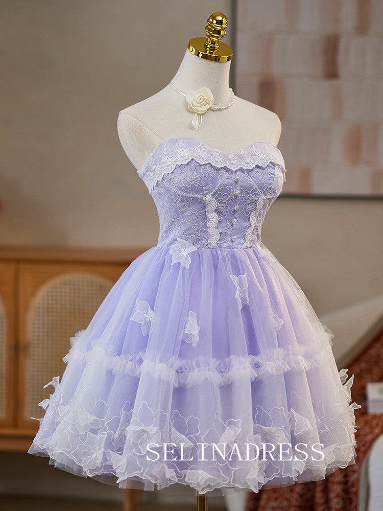 Lilac Sweetheart Lace Cocktail Dress Cute Homecoming Dresses #ABC008|Selinadress
