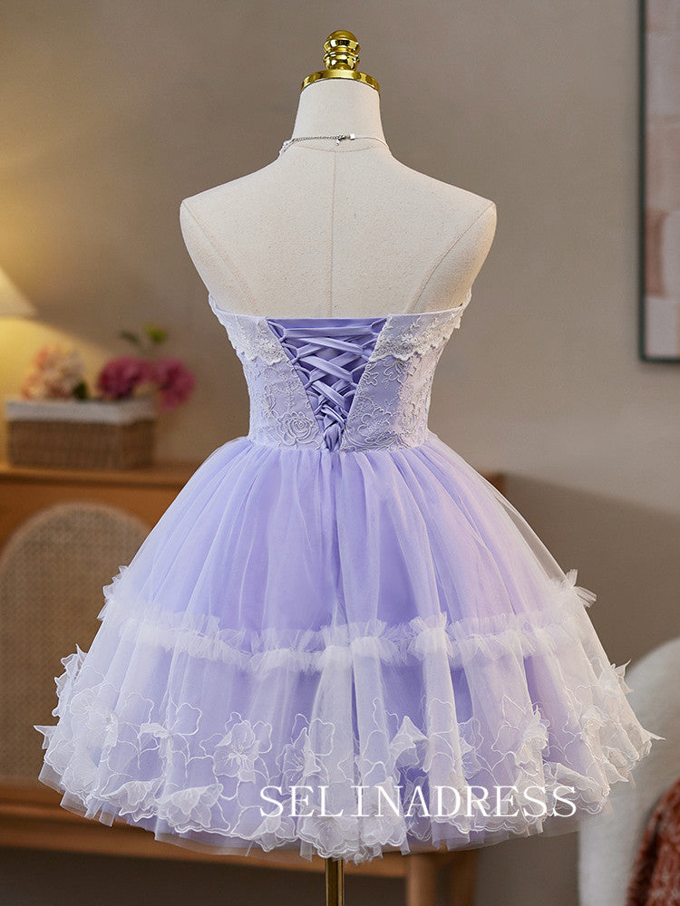 Lilac Sweetheart Lace Cocktail Dress Cute Homecoming Dresses #ABC008|Selinadress