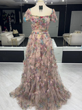 Chic A-line Off-the-shoulder Floral Beaded Long Prom Dress Elegant Eevening Dress #lop243|Selinadress