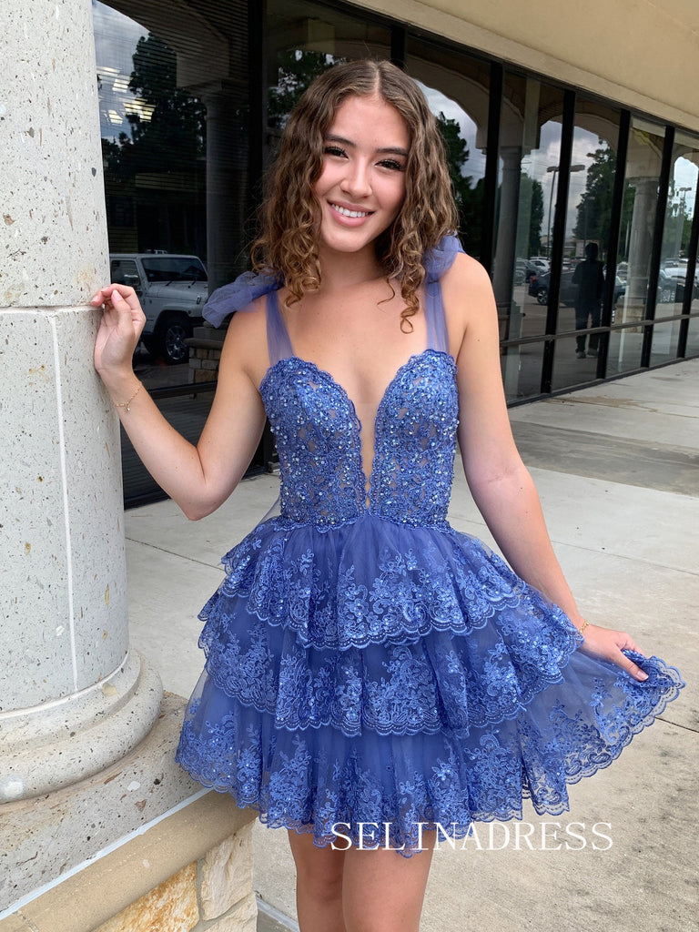 sparkly blue hoco dresses Lovely Homecoming Lace Beaded Dress Cocktail – SELINADRESS short blue homecoming dresses