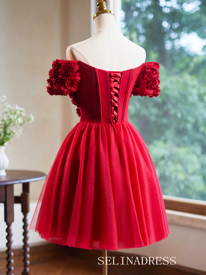 Lovely Red Short Prom Dress Off-the-shoulder Homecoming Dresses Cockta SELINADRESS Lovely Red Short Prom Dress Off-the-shoulder Homecoming Dresses Cockta SELINADRESS