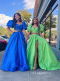 Chic Two Pieces Green Long Prom Dresses Elegant Puff Sleeve Cheap Evening Dress lpk123|Selinadress