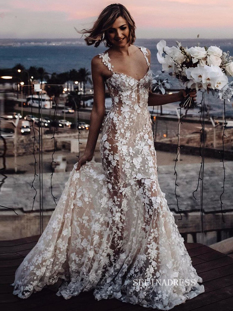 Luxury 3D Lace Sweetheart Mermaid Wedding Dress Rustic Wedding Gowns B SELINADRESS Luxury 3D Lace Sweetheart Mermaid Wedding Dress Rustic Wedding Gowns B SELINADRESS