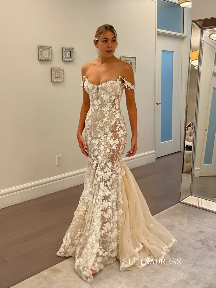 Luxury 3D Lace Sweetheart Mermaid Wedding Dress Rustic Wedding Gowns Boho Flowers Bridal Dress ASK005 Luxury 3D Lace Sweetheart Mermaid Wedding Dress Rustic Wedding Gowns Boho Flowers Bridal Dress ASK005