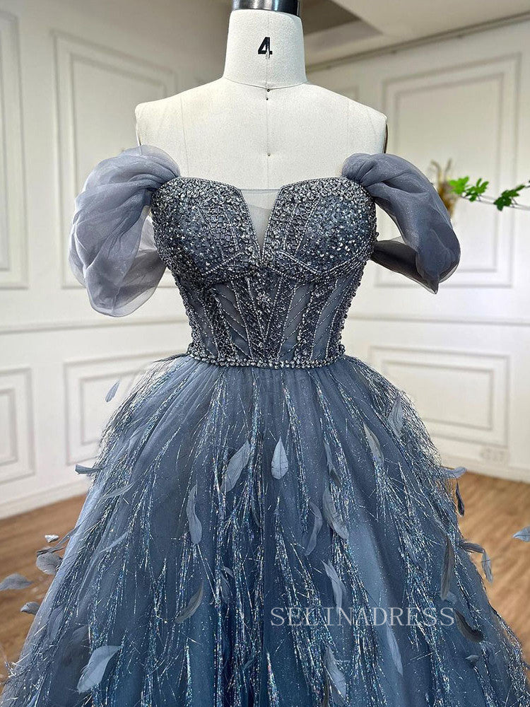 Luxury A-line Off-the-shoulder Beaded Evening Gowns Unique Formal Dres SELINADRESS Luxury A-line Off-the-shoulder Beaded Evening Gowns Unique Formal Dres SELINADRESS