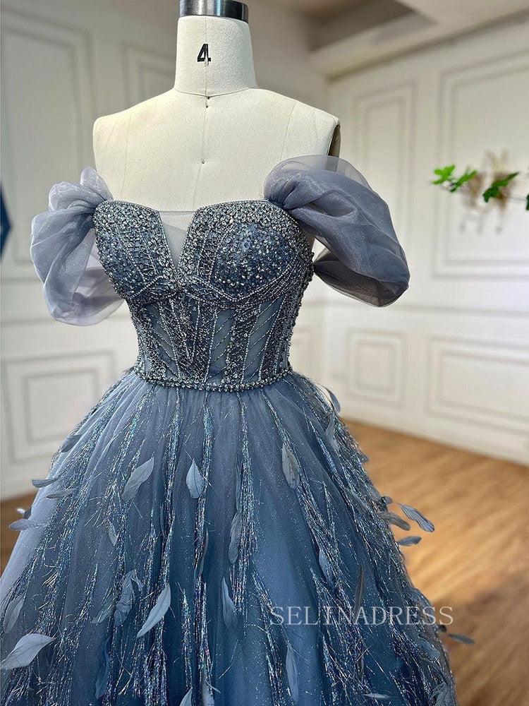 Luxury A-line Off-the-shoulder Beaded Evening Gowns Unique Formal Dres SELINADRESS Luxury A-line Off-the-shoulder Beaded Evening Gowns Unique Formal Dres SELINADRESS