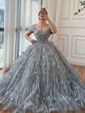 Luxury A-line Off-the-shoulder Beaded Evening Gowns Unique Formal Dresses LA72120|Selinadress