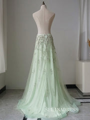 Luxury A-line Strapless Beaded Long Prom Dress Elegant Evening Gowns CRN014|Selinadress