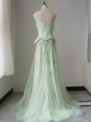 Luxury A-line Strapless Beaded Long Prom Dress Elegant Evening Gowns CRN014|Selinadress