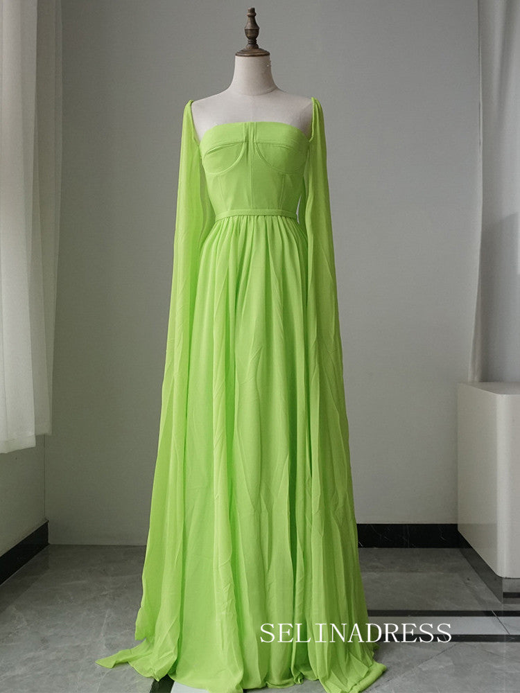 Luxury A-ling Chiffon Long Prom Dress Elegant Sage Evening Gowns CRN016|Selinadress