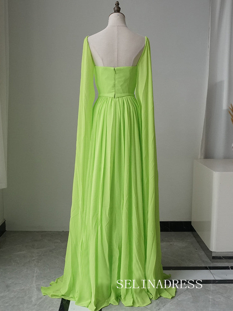 Luxury A-ling Chiffon Long Prom Dress Elegant Sage Evening Gowns CRN016|Selinadress