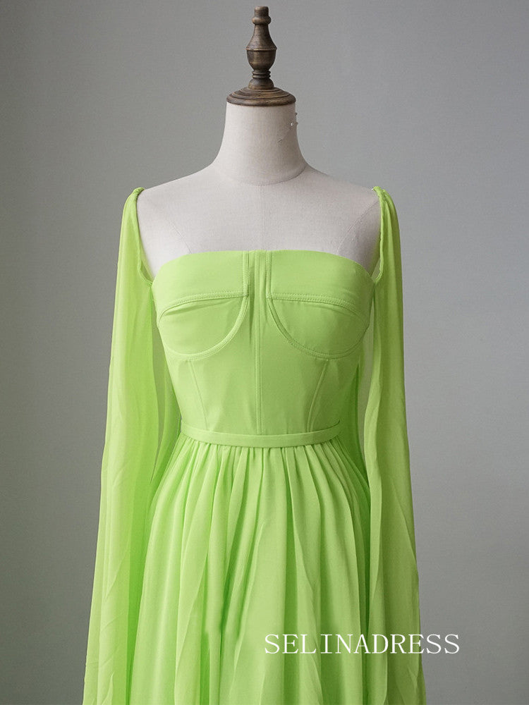 Luxury A-ling Chiffon Long Prom Dress Elegant Sage Evening Gowns CRN016|Selinadress