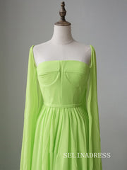 Luxury A-ling Chiffon Long Prom Dress Elegant Sage Evening Gowns CRN016|Selinadress