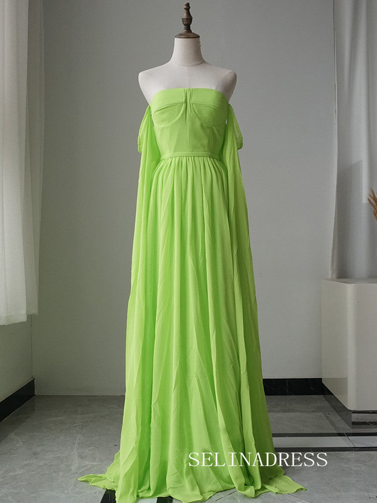 Luxury A-ling Chiffon Long Prom Dress Elegant Sage Evening Gowns CRN016|Selinadress