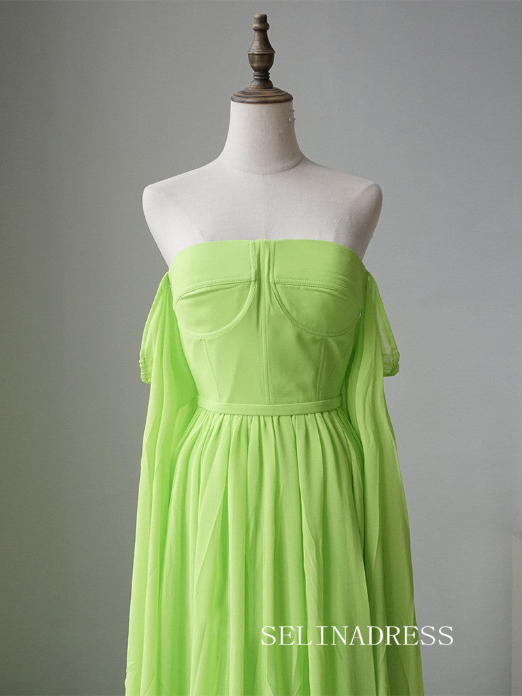 Luxury A-ling Chiffon Long Prom Dress Elegant Sage Evening Gowns CRN016|Selinadress